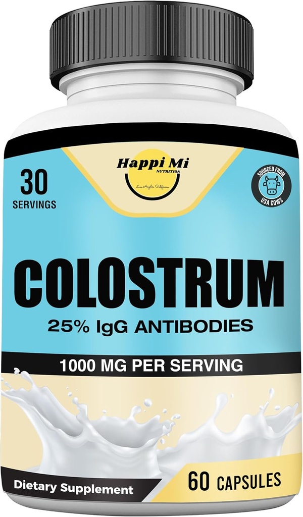 Colostrum Kapsler 1000mg Per Servering - US Sourced, 25% Immunoglobulin til immunforsvar & Gut Sundhed, 60 Kapsler, 30 Servere