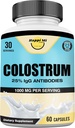 Colostrum Kapsler 1000mg Per Servering - US Sourced, 25% Immunoglobulin til immunforsvar & Gut Sundhed, 60 Kapsler, 30 Servere