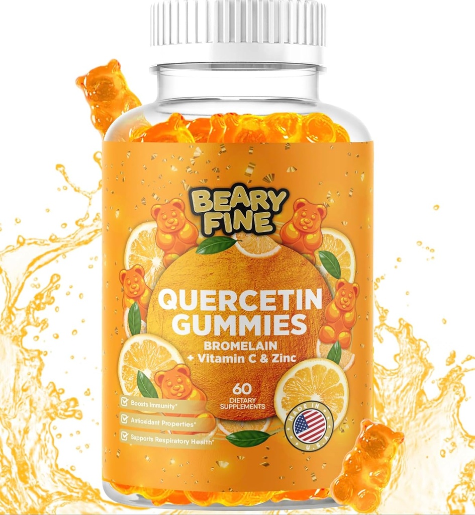 Quercetin med bromelain Gummies - C-vitamin + Zink & D3-vitamin - ekstra styrke immunforsvar Booster - 60 Quercetin Gummies - Made in The USA