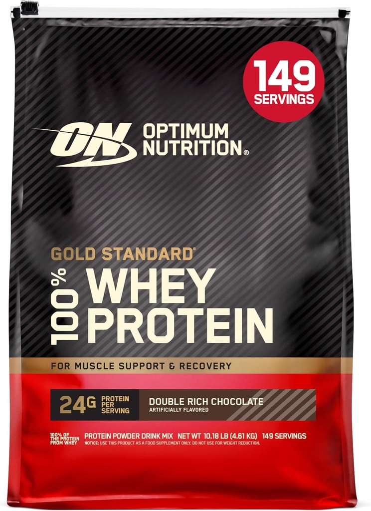 Optimum Nutrition Gold Standard 100% Whey Protein Powder, Dobbelt Rich Chokolade 10 Pund (Packaging May Vary)