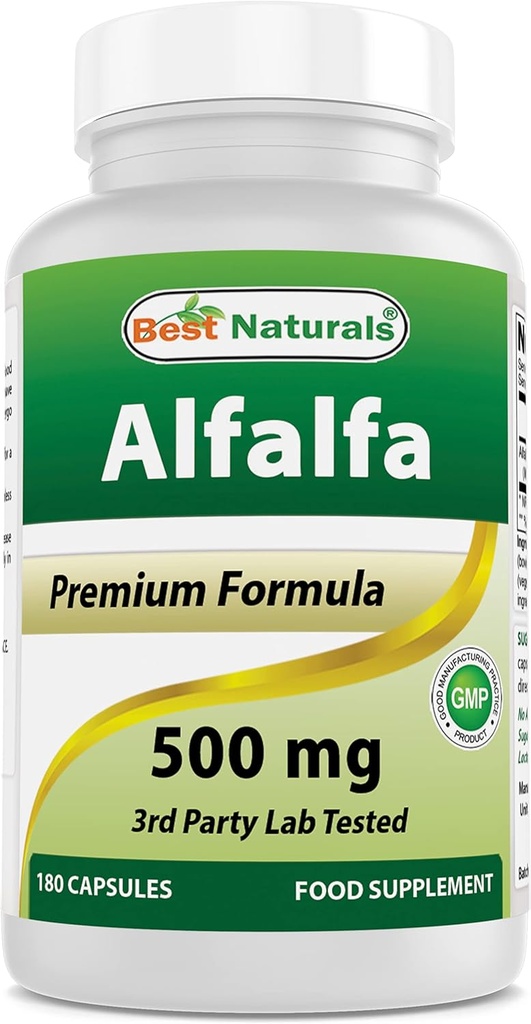 Bedste Naturals Alfalfa Green Super Food 500 mg 180 kapsler (180 greve (pakke med 1))