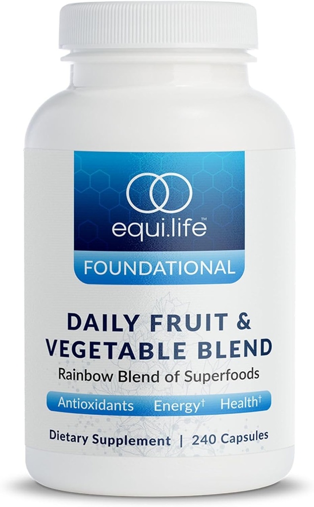 Equilife Daglig frugt & vegetabilsk blend, superfood antioxidant supplement kapsler, næringsstof dense med C-vitamin, fibre, og 9 essentielle aminosyrer, understøtter energi, Vegan 240 kapsler