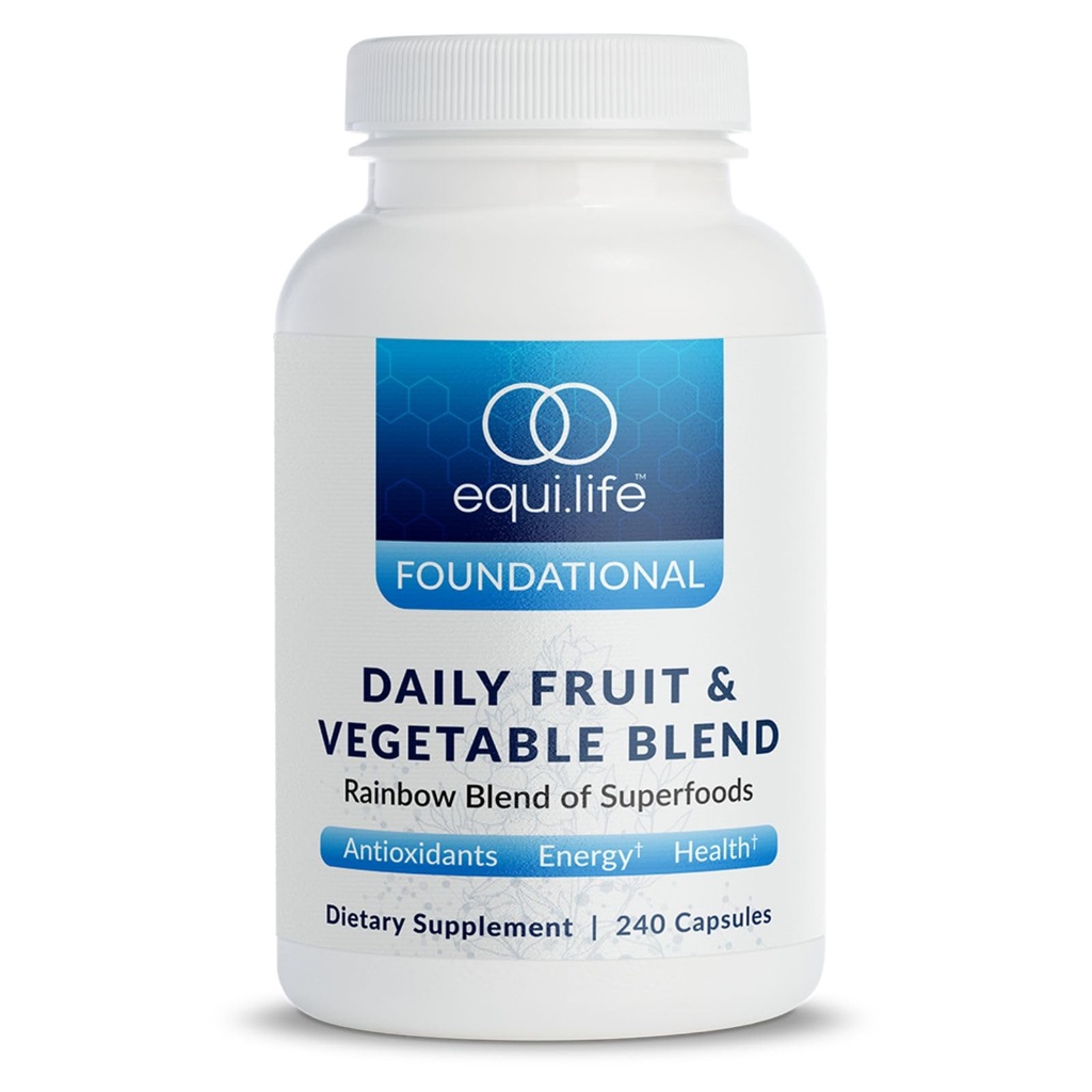 Equilife Daglig frugt & vegetabilsk blend, superfood antioxidant supplement kapsler, næringsstof dense med C-vitamin, fibre, og 9 essentielle aminosyrer, understøtter energi, Vegan 240 kapsler