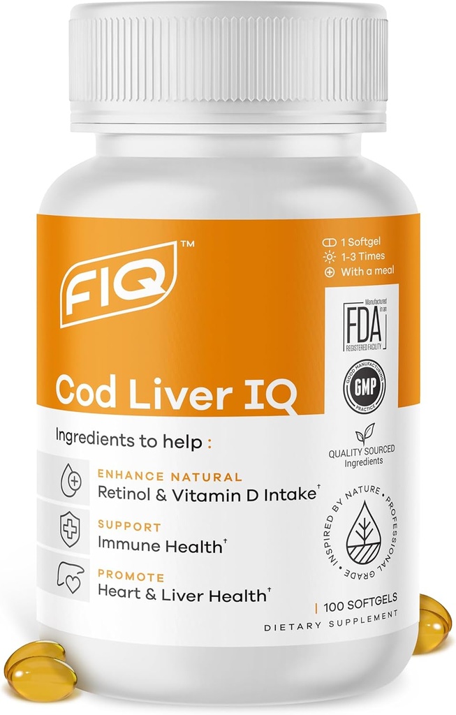 FIQ - torsk lever IQ - torsk lever olie bløddele - naturlige kilde til vitaminer A & D og Omega-3 fedtsyrer - hjerte, lever & immunforsvar - 100 bløddele
