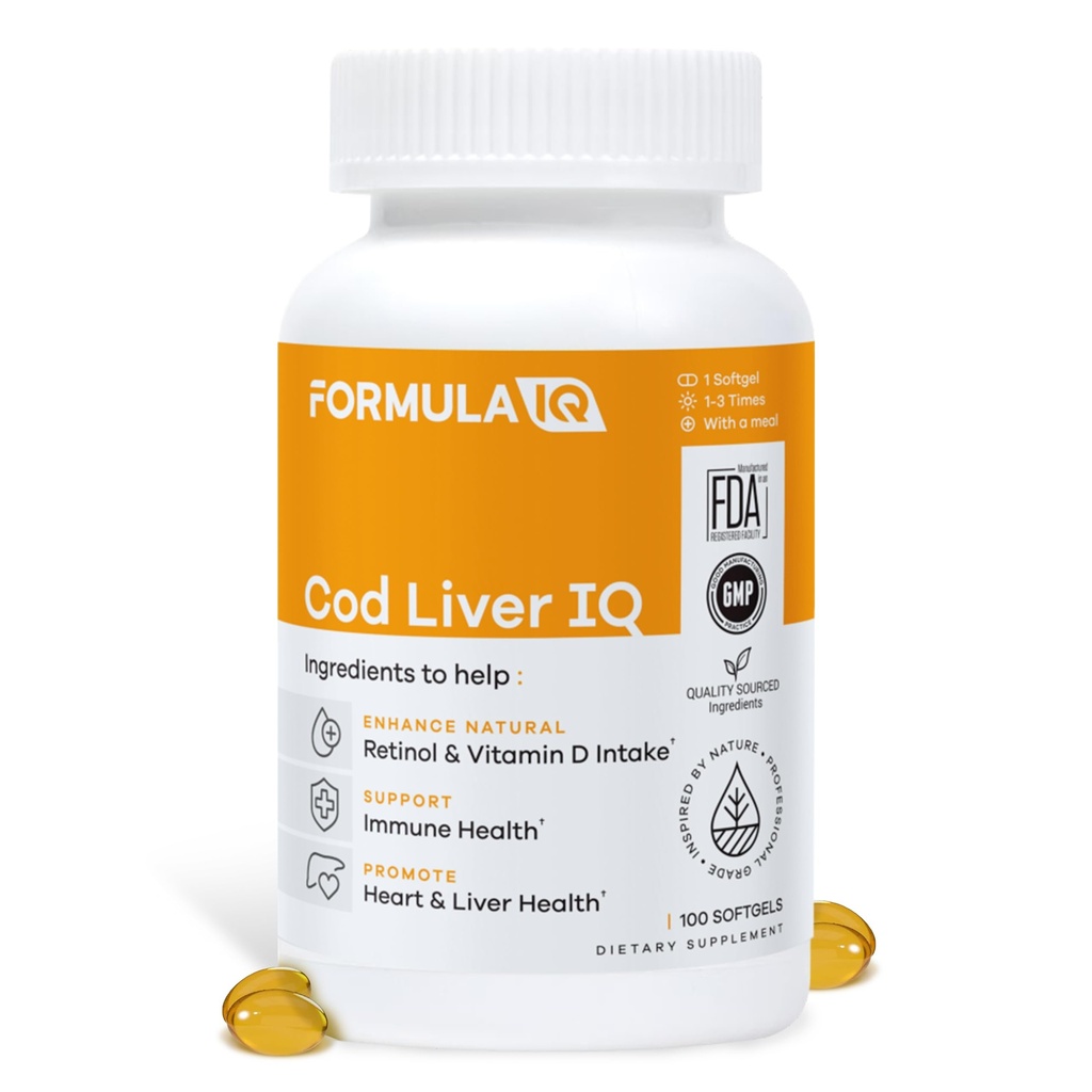 FIQ - torsk lever IQ - torsk lever olie bløddele - naturlige kilde til vitaminer A & D og Omega-3 fedtsyrer - hjerte, lever & immunforsvar - 100 bløddele
