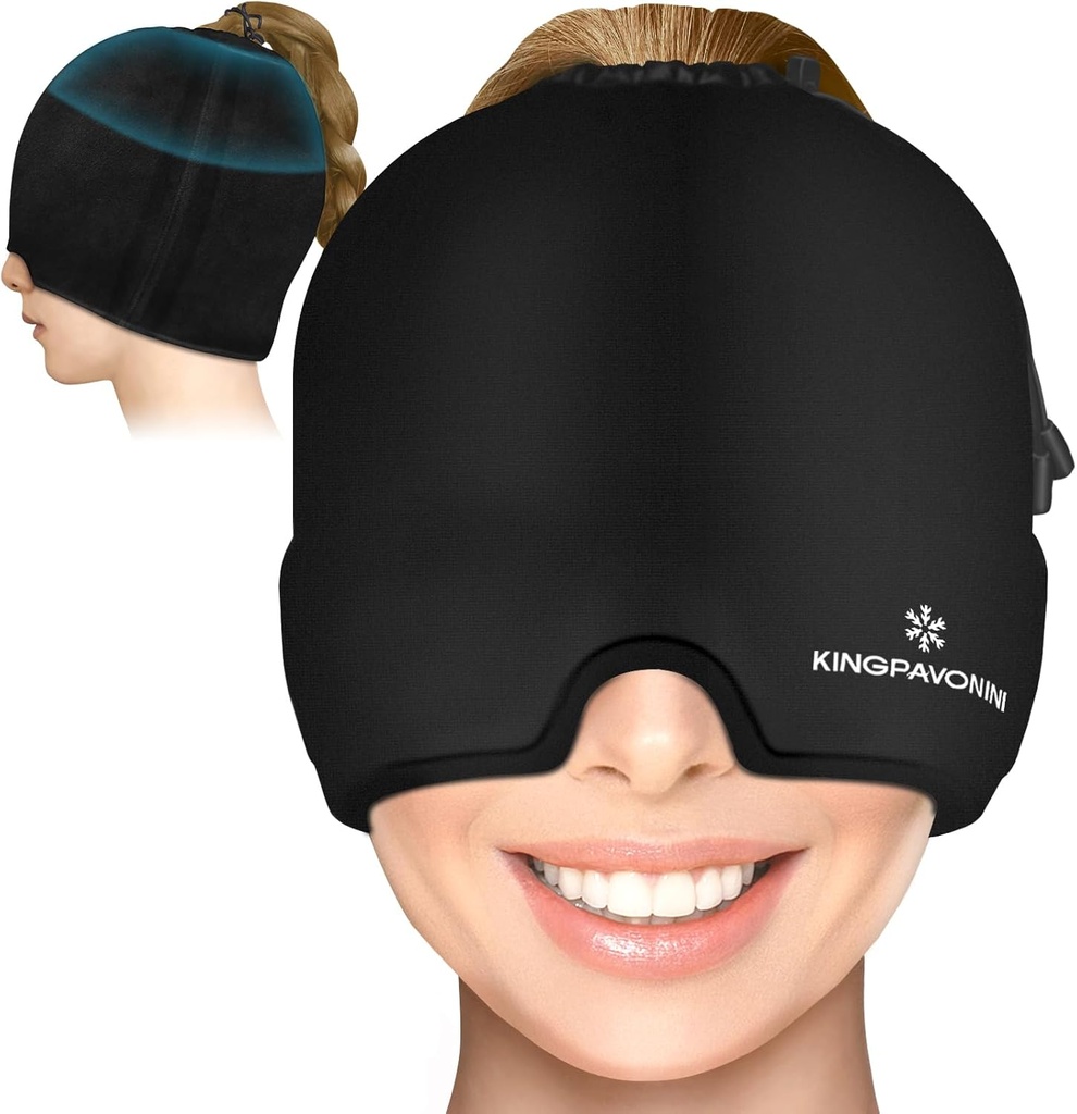 Gel Ice Migræne Hovedpine Relief Cap, Justerbar Hovedpine Cap Migræne med Løbegang Fits Alle hoveder, Cold Compression Migræne Relief Cap for Spænding, Stress, Sinus, Puffy Eyes, Hot / Cold Terapi