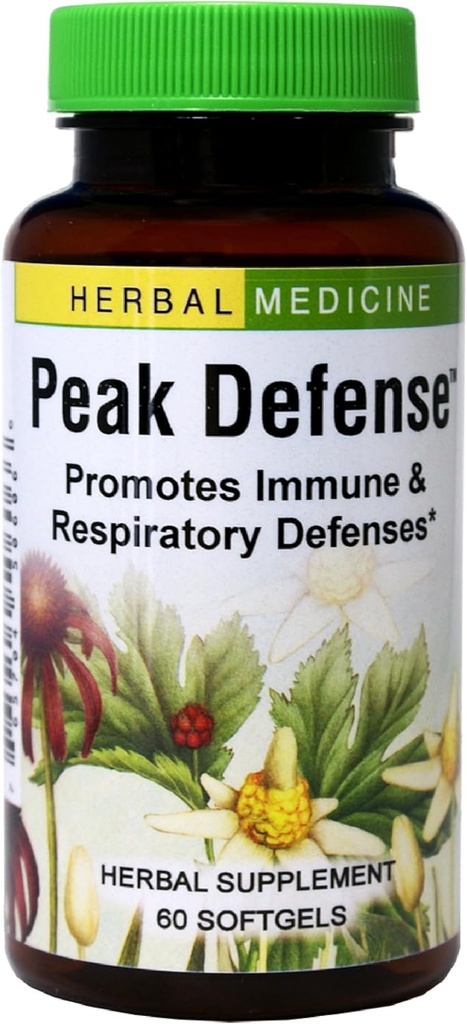 Urter Etc. Peak Defense - Støtte et sundt åndedrætssystem - Urte supplement til støtte immunforsvar - Vitality Support for voksne - Gluten- Free - 60 Softgels (60 Servere)