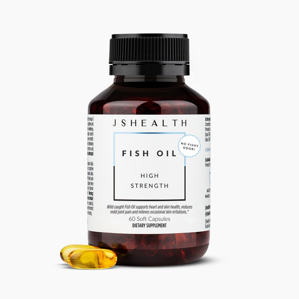 JSHealth High Strength Omega-3 Fish Oil against 124; Wild-fanget, ven af havet Certified, 60 kapsler