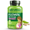 NATURELO Postnatal Multivitamin - supplement til amning Kvinder - Plante-baserede D-vitamin, Folate, Gentle Iron - til ammende mor, baby - Post Natal Amning Support 180 kapsler