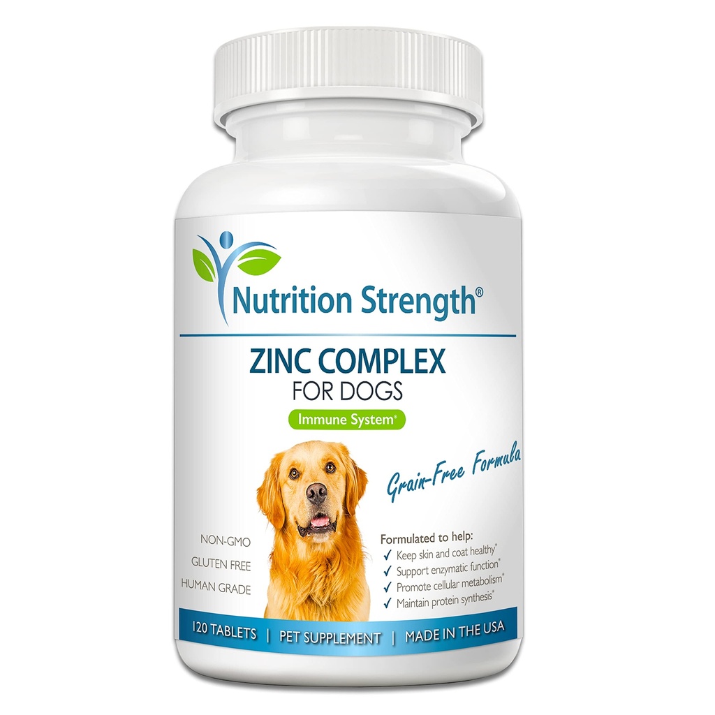 Zink til hunde til støtte sund hud & Coat, fremme normal vækst, Balanceret immunfunktion & cellulær metabolisme, med biotin, folat, Selen & E-vitamin, 120 tyggetabletter