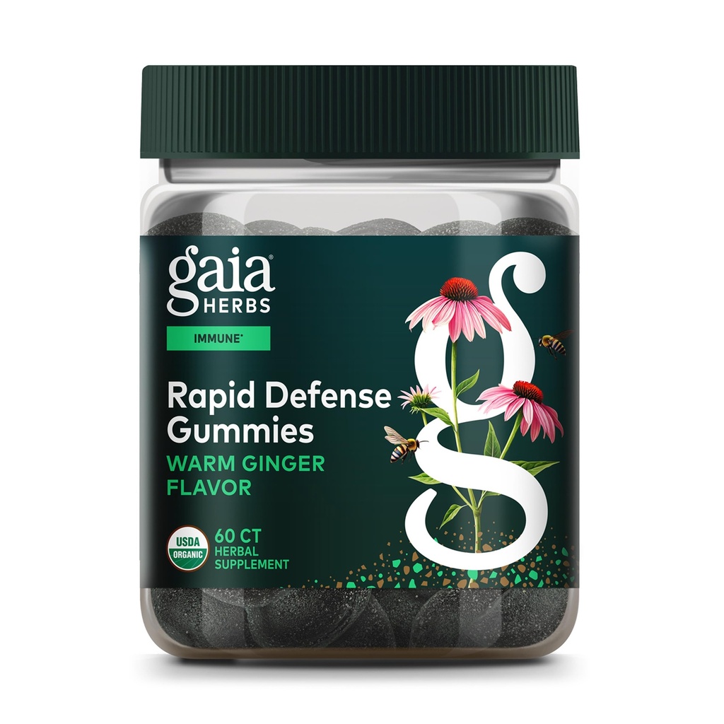 Gaia Urter Organic Immunative Rapid Defense Gummies - Understøtter Immunitet - med Propolis, Ingefær og Echinacea - 60 Vegan Gummies (30- Day Supply)