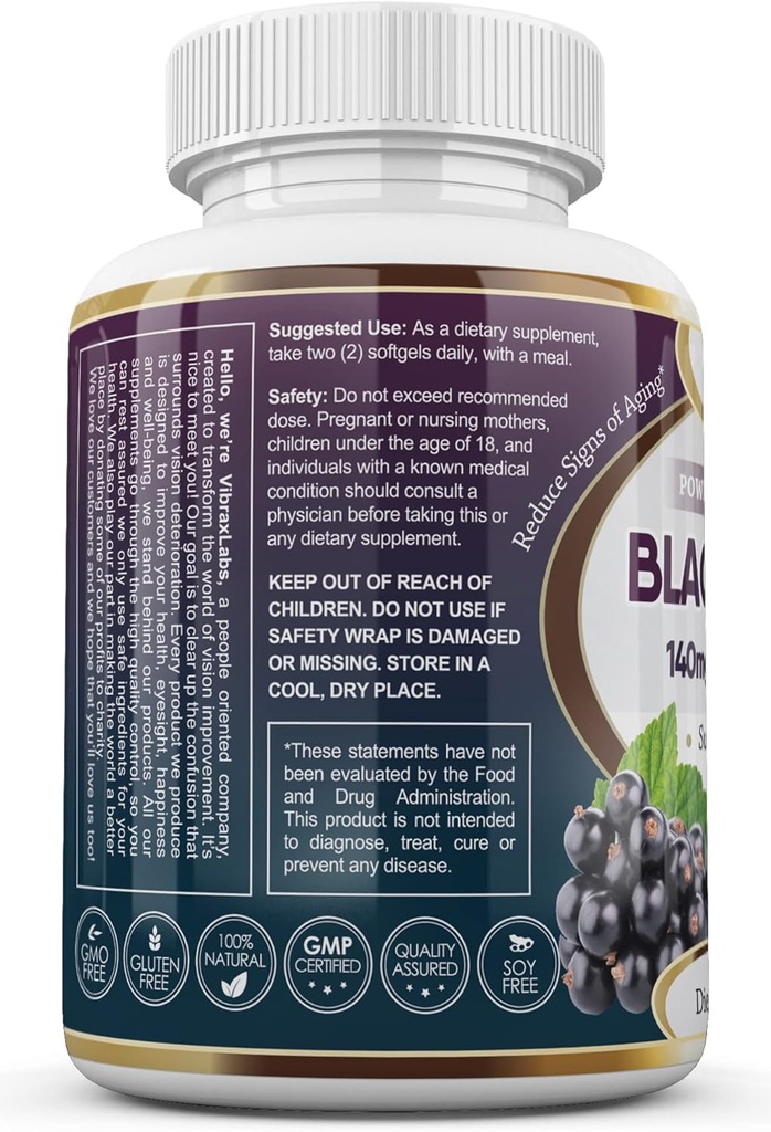 vibraxlabs Black Currant Oil 1000mg - Hexane Free - Natural Anti Aging Antioxidant with High GLA Formel - Understøtter hår, hud, fælles & øje sundhed - Premium Black Currant Seed Oil Softgel supplement
