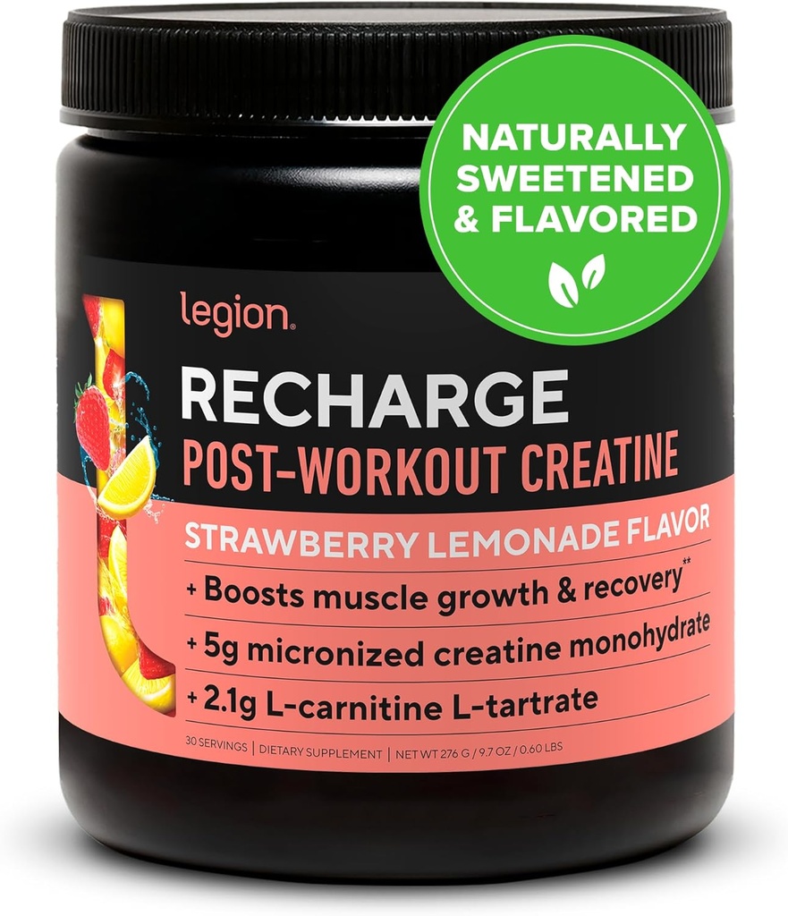 LEGION Recharge Post Workout Drink - Micronized Creatine Monohydrate Natural Post Workout Recovery Drink - Muscle Builder & Recovery Booster Post Workout Supplements (Strawberry Lemonade, 30 Servings)