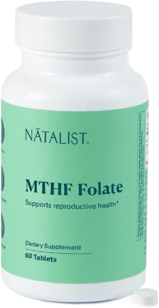NATALIST MTHF Folat 1000 mcg (L- 5- MTHF) Understøtter sund fertilitet og graviditet for kvinder - Dagligt Folat tillæg for reproduktiv sundhed & foster udvikling - Vegan, Gluten- Free - 60 tabletter