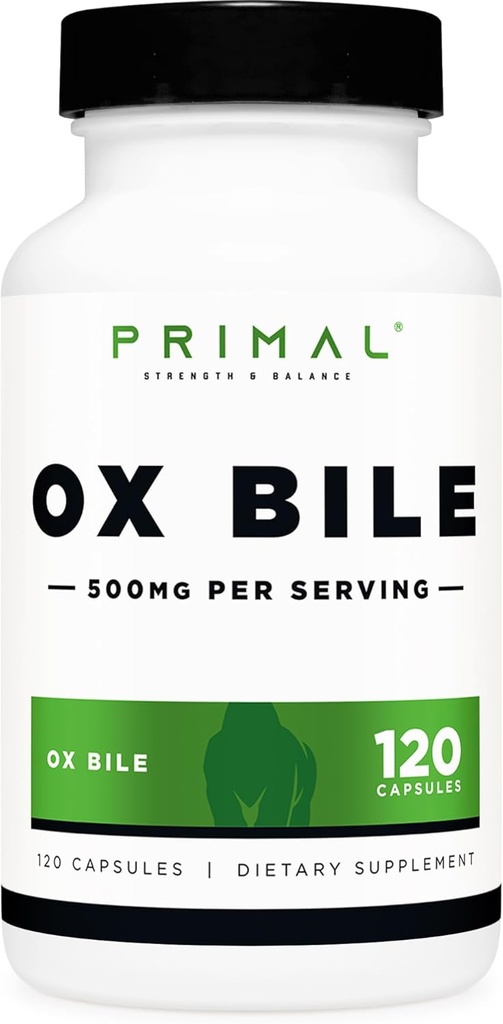 Primal Ox Bile (120 kapsler, 500 MG per servering) - Gluten- fri, ikke-GMO, trev- parti testet