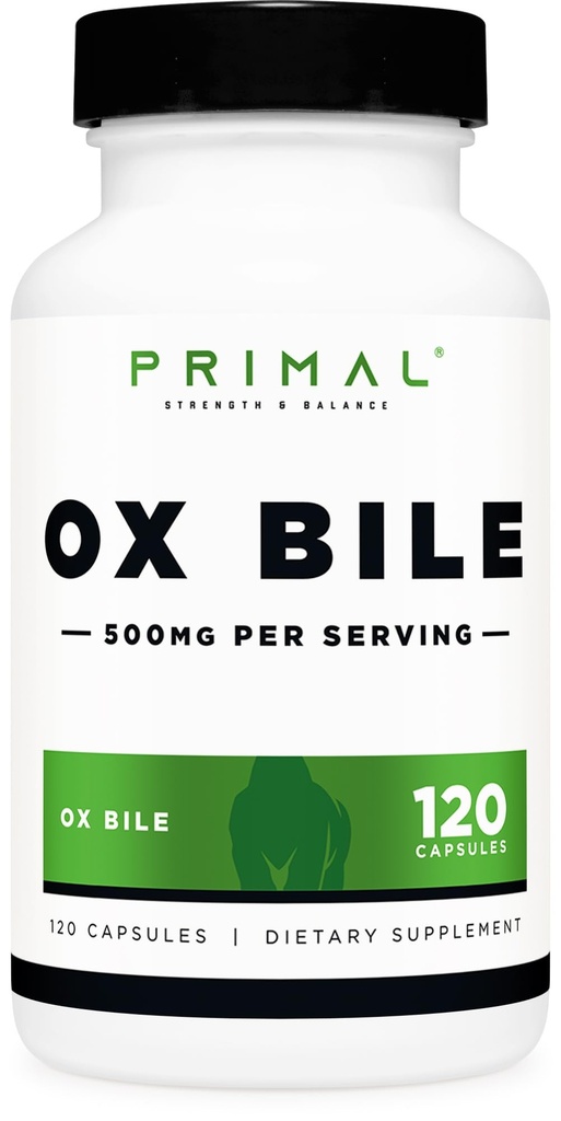 Primal Ox Bile (120 kapsler, 500 MG per servering) - Gluten- fri, ikke-GMO, trev- parti testet