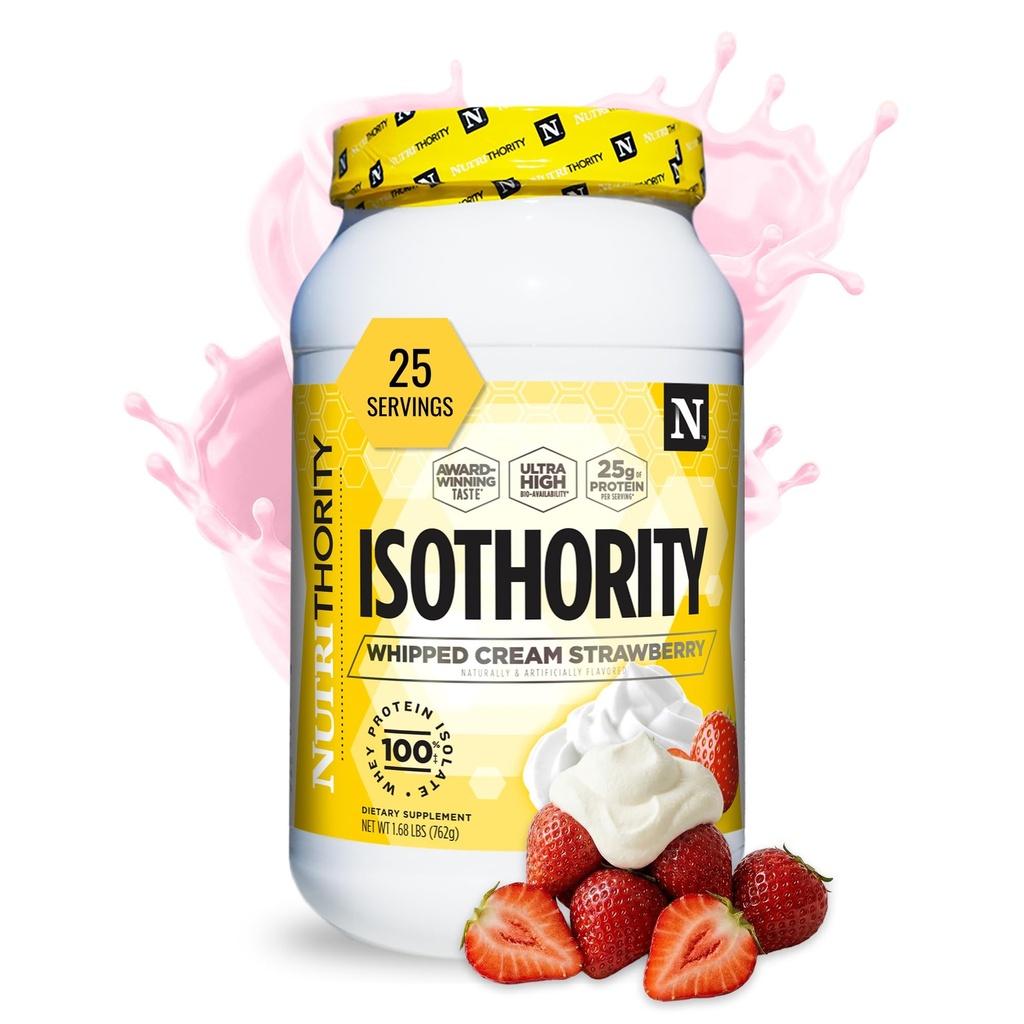 Isthority Whey Protein Isolate, Whipped Cream Strawberry, 2 LB - Ultra Absorbable Forgrenet Chain Aminosyrer (BCAA) Pulver med 25 g Per Servering, Lav Carb - Build Muscle & Accelerate Inddrivelse