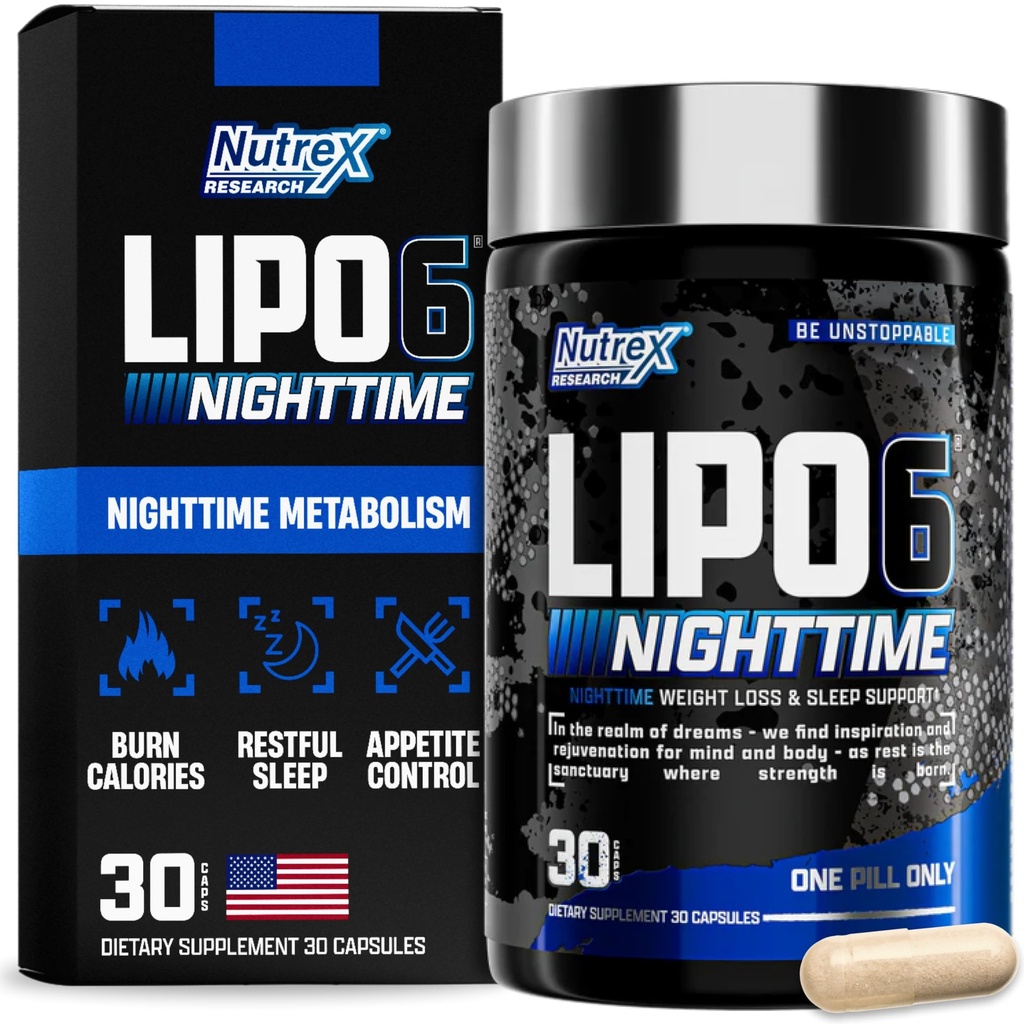 Nutrex Lipo 6 Nighttime Fat Burner Mead124; Melatonin Sleep Aid & Weight Loss Diet Pills for Mænd og Kvinder Mead124; Night Time Metabolisme Booster Appetite Suppressant Mead124; 30 Servering (1)