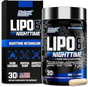 Nutrex Lipo 6 Nighttime Fat Burner Mead124; Melatonin Sleep Aid & Weight Loss Diet Pills for Mænd og Kvinder Mead124; Night Time Metabolisme Booster Appetite Suppressant Mead124; 30 Servering (1)