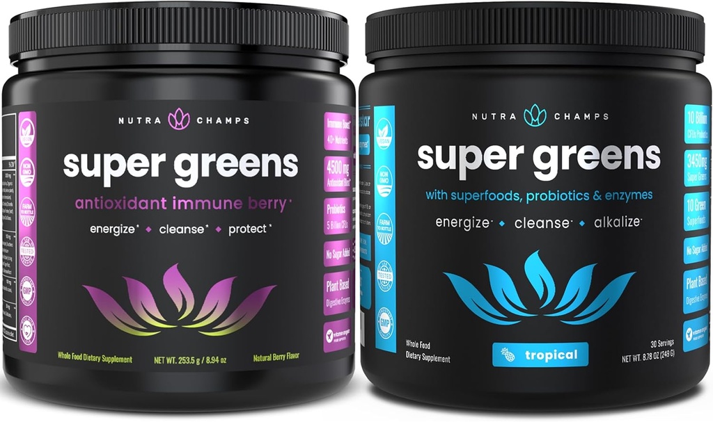 NutraChamps Super Green Antioxidant & Super Green Tropical Bundle - 2 måneders forsyning