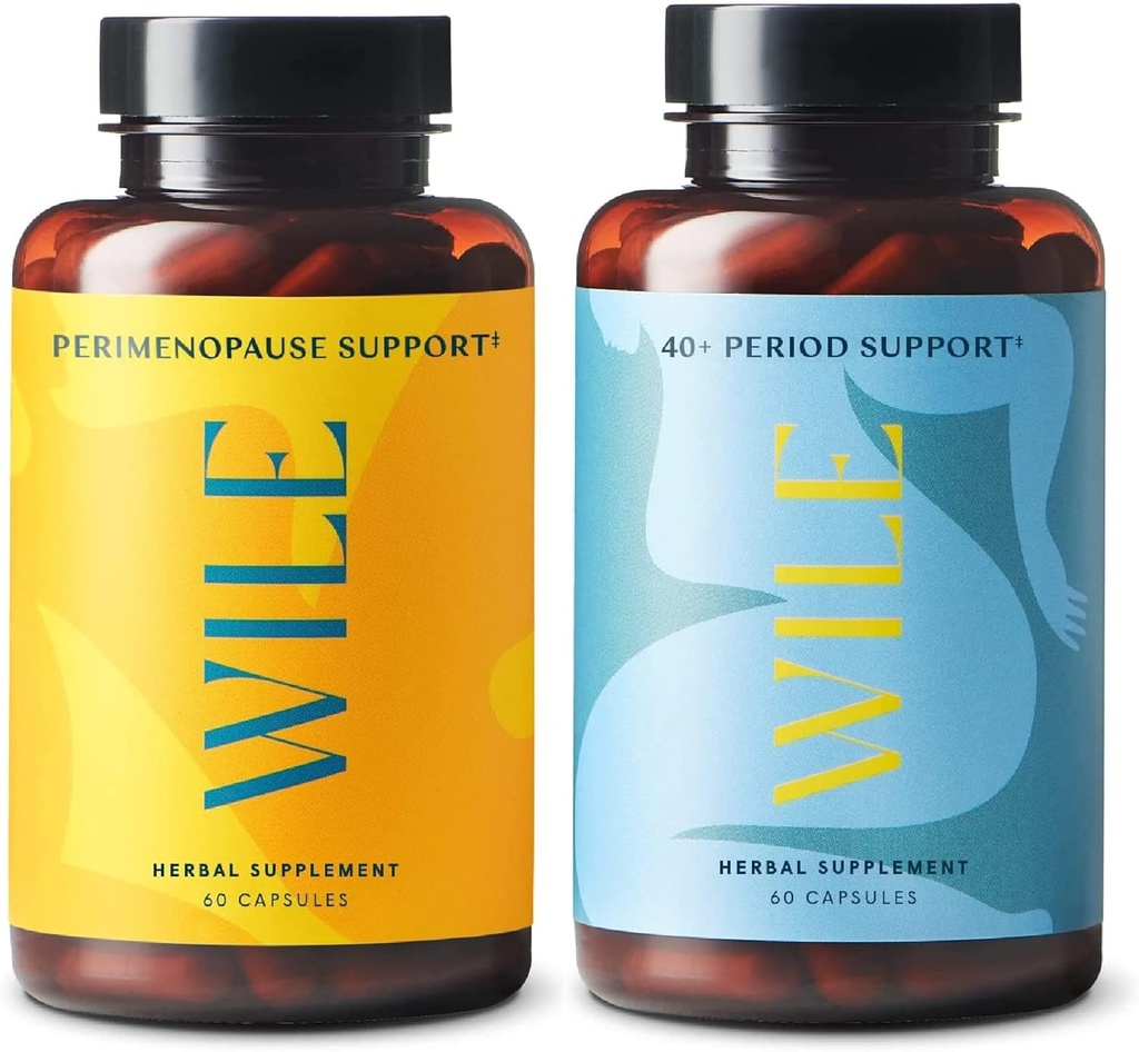 Wile Perimenopause Support & 40 + Periode Support, 2- Pack, PMS Relief & Menopause Kosttilskud til kvinder, (2) Flasker med 60 kapsler Hver, 120 i alt