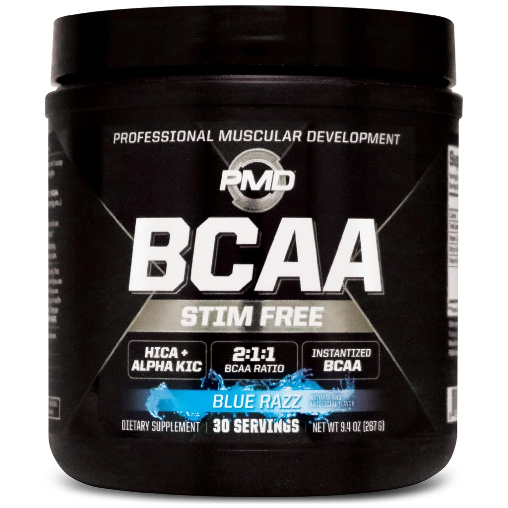 PMD Sports BCAA Stimulerende gratis aminosyrer - bedre workout ydeevne, forbedret inddrivelse, Daglig energi, Muscle Builder, og Muscle Sparing - BCAA Powder Drink Mix - Blue Razz (30 Servere)