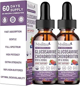 Glucosamin Chondroitin MSM Liquid Drops- w / Elderberry, Boswelia & Hyaluronic Acid - Extra Strength Joint Support Supplement for Mobility, Fleksibility & Bones, High Absorption, 60ml (2 fl oz)
