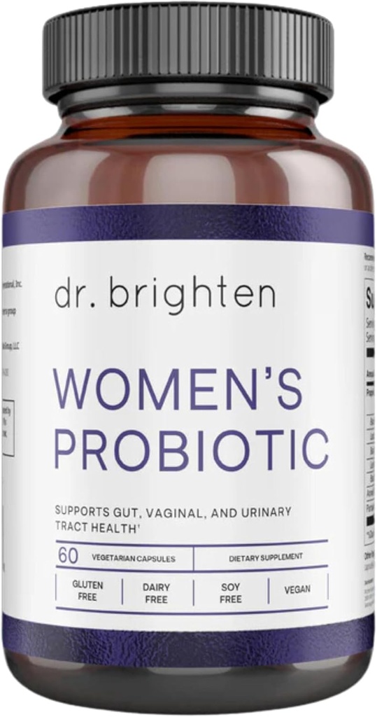 Dr. Brighten Kvindeprobiotika - Probiotika, Prebiotika med antioxidanter og solfibre til sunde hormoner, Balancerede kvindelige mikrobiomer, ovarier og immunforsvar - 60 kapsler