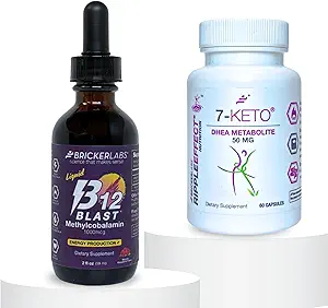 Bricker Labs MetaboBoost Duo: Fat- Burning & Energy Essentials: 7-Keto DHEA Metabolite 50mg Weight Management Support og B12 Blast Methylcobalamin 1000mcg sublingual Liquid Energy Vitaminer