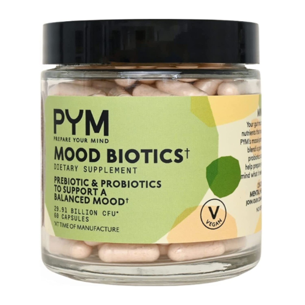Prebiotika og Probiotika Mood Biotics af PYM med 22,91 Millioner CFU (60 Greve) Gut Health & Mood Support Supplement: 124; Non- GMO, Vegan, Gluten Free