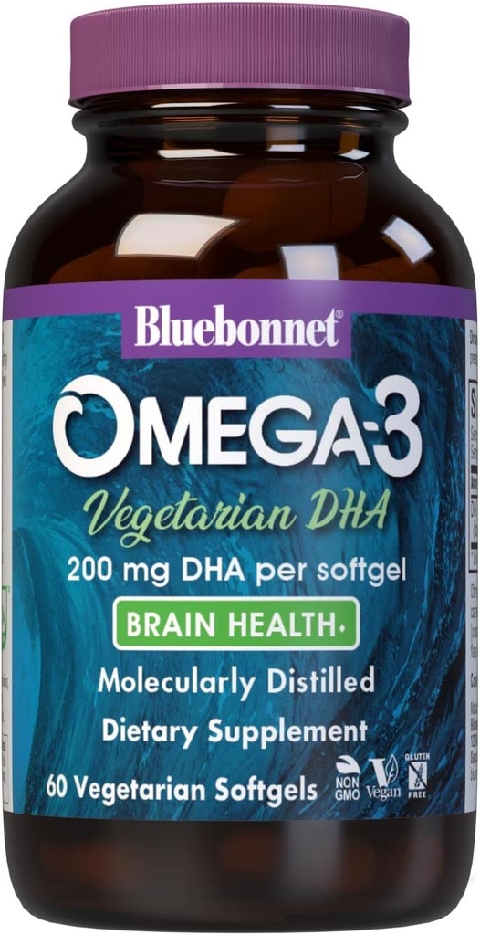 BlueBonnet Natural Omega-3 Vegetarisk DHA Vegetarisk Softgel, 200 mg, 60 Greve ('743715009097)