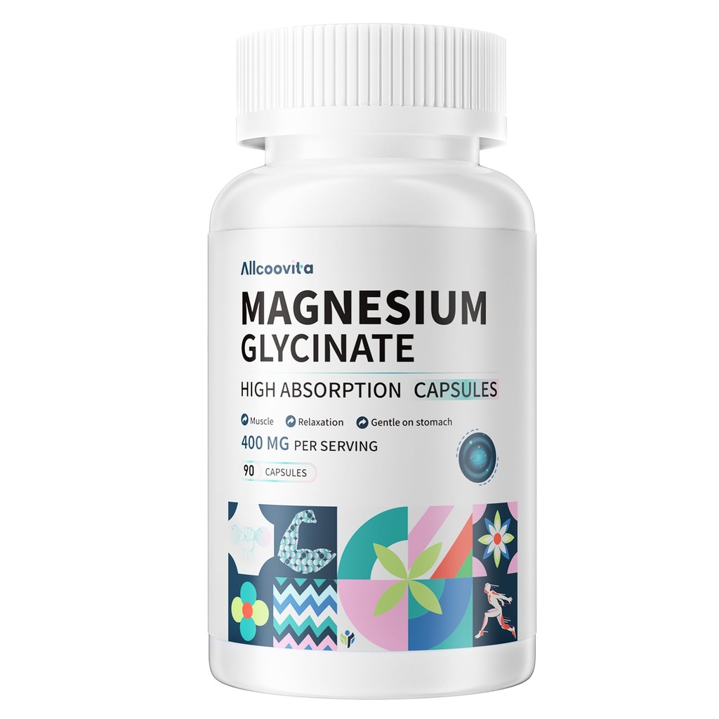 Magnesium Glycinat 400 MG per Servering 100% Chelated for High Absorption, Adtle On Mave, Non- GMO, 90 Vegetariske Kapsler
