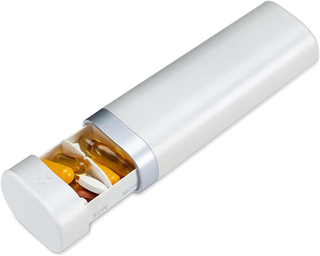 Betife Travel Pill Organizer Weekly 7 Dag, Compact Daily Pill Box, Portable Medicine Case, Cute Pill Holder for Vitaminer Kosttilskud, Drawer- Shaped Pills Organizer (Pearl White)