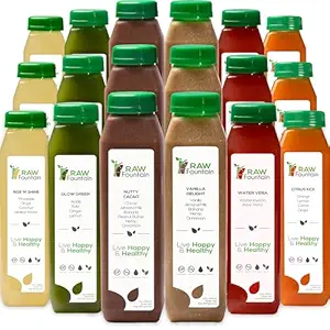 3 Dag Protein Juice Cleanse af rå springvand, Alle naturlige rå Detox Rense, Kold presset Frugt, Grøntsager, Vanilje og Chokolade Flavor, Tasty og Energizing, 18 Flasker 12oz, 3 Ginger Shots