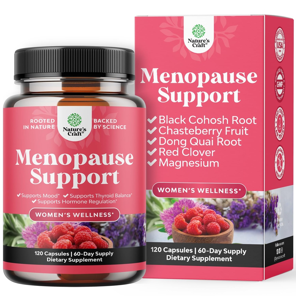 Komplet herbal menopause supplement til kvinder - kvindelige Hormone Balance Kapsler til natten Sweats Hot Flashs & Mood Swings med Dong Quai, Chaste Berry & Black Cohosh Root - 120 Count Pack