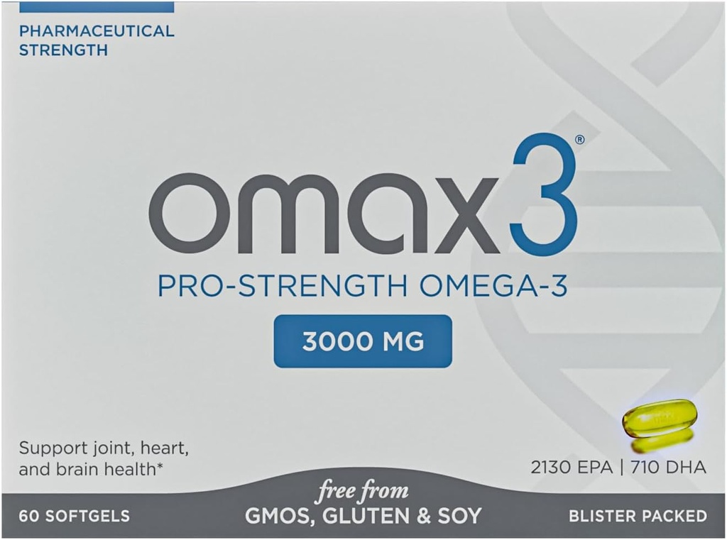 Omax3 Professional Strength Ultra- Pure Omega-3 Fish Oil - 1000 mg - Maksimal Joint & Muscle Support - EPA DHA - NSF Certified - 60 Softgel Blister Pack