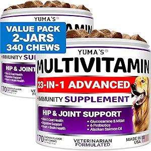 2-Pack hund Multivitamin Chewable med Glucosamin - Hundevitaminer og kosttilskud - Senior & Puppy Multivitamin til hunde - Hip & fælles støtte - immunforsvar, hud, hjerte, fordøjelse, Probiotika