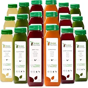 5 Day Juice Cleanse by Raw Fountain, All Natural Raw Detox Cleanse, Juicing for Body Rest, Cold Pressed Juice Fast, Great Way to Jumpstart a Healthy Diet, 30 Bottles 12oz, 5 Ginger Shots