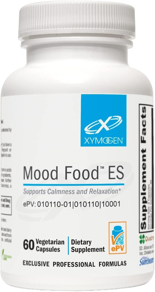 XYMOGEN Mood Food ES - Understøtter Calmness, Afslapning og en sund mad med aktiv folat, B Vitamin, 5-HTP, GABA, Minerals, Suntheanine L- Theanine, Selenium (60 kapsler)