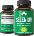 Selenium Supplement with Whole Food Blend of 25+ Vegetables and Fruits for Max Absorption. Pure Selenium Vegan Capsules for Immune System, Thyroid Support, Heart Health, Prostate Support. 30 Pills