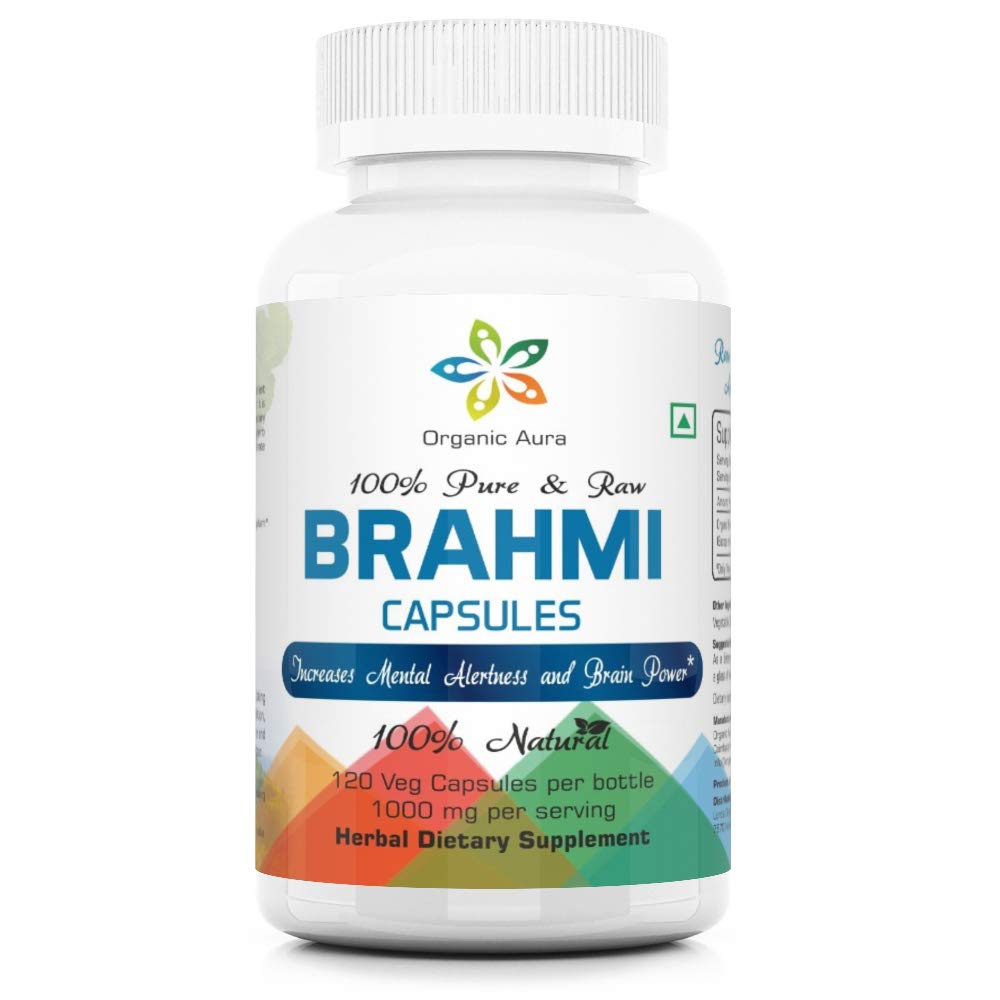 Organic Aura Brahmi Capsules -120 Greve. Naturligvis styrker og øger immunitet og hukommelse. Hele Green SuperFood. Non GMO - Gluten Free.