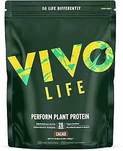 Vivo life Perform Plant Protein Powder - Pea & Hamp Protein Blend med BCAA (34.85 oz, Raw Cacao)