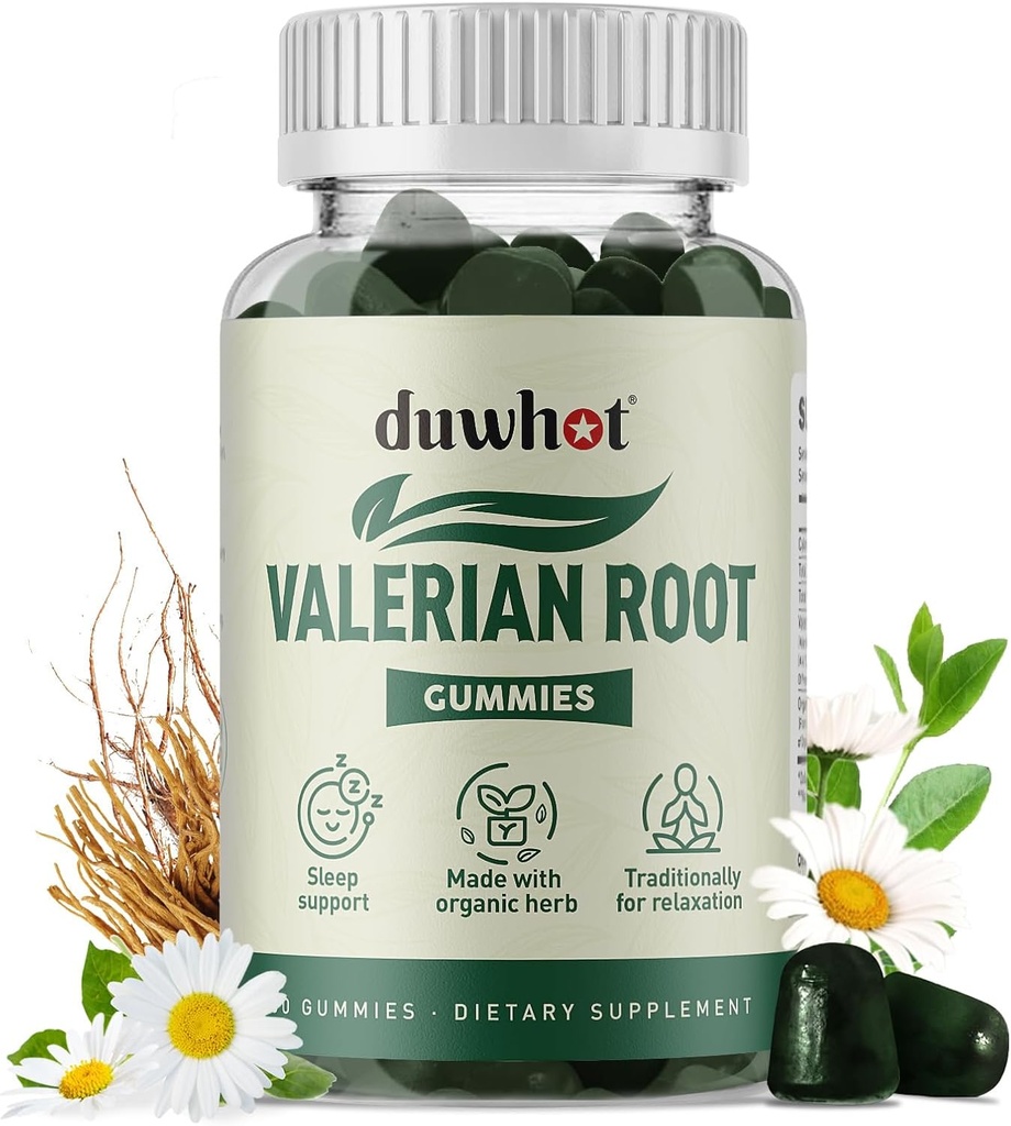 Valerian Root Gummy, Organic Valerian Root for Sleep & Stress Relief, Forbedret med kamille Blomst for voksne, Kids- Friendly, Apple Flavor, 60 Tællere