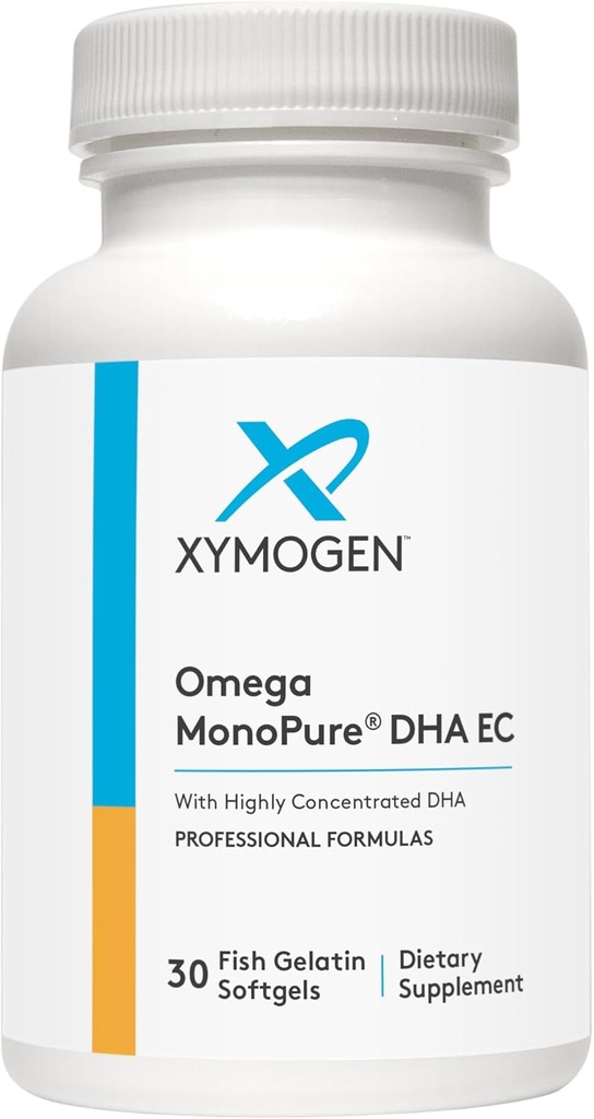 XYMOGEN Omega MonoPure DHA EC - Højkoncentreret DHA fiskeolie - Omega-3 supplement til cardiovaskulær, immunforsvar + kognitiv støtte (30 Softgels)