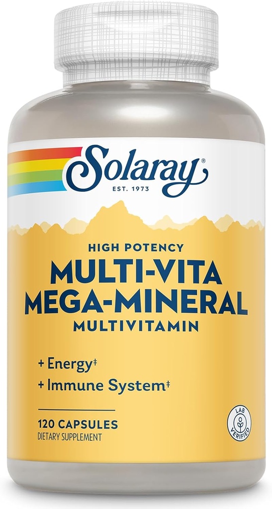 SOLARAY Multi- Vita Mega- Mineral Multivitamin til kvinder og mænd med D-vitamin, C-vitamin, Magnesium, zink og mere - energi og immunsystem support - 60-dag garanti - 30 Servering, 120 kapsler