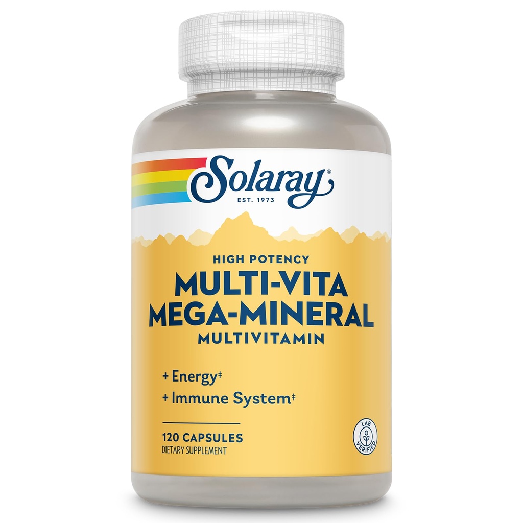 SOLARAY Multi- Vita Mega- Mineral Multivitamin til kvinder og mænd med D-vitamin, C-vitamin, Magnesium, zink og mere - energi og immunsystem support - 60-dag garanti - 30 Servering, 120 kapsler
