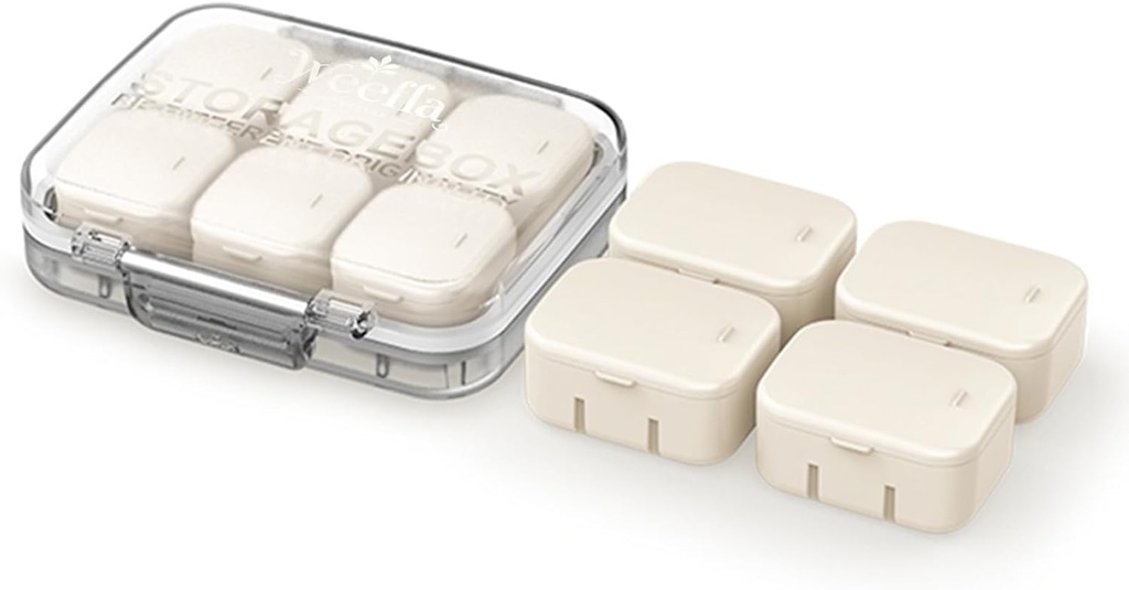 Ultra lille rejse Pill Organizer til purse, 10 Tiny Detachable Indre bokse, lufttæt Vitamin Case Holder med farve klistermærker, Compact & Portable Cute Medicine Container til tillæg (AP)