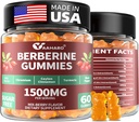 Berberine med Ceylon Kanel Gummies - 1500mg Berberine HCI tillæg med krom, gurkemeje og mælk tidsel - immunforsvar - for kvinder og mænd - 60 sukkerfri Gummies