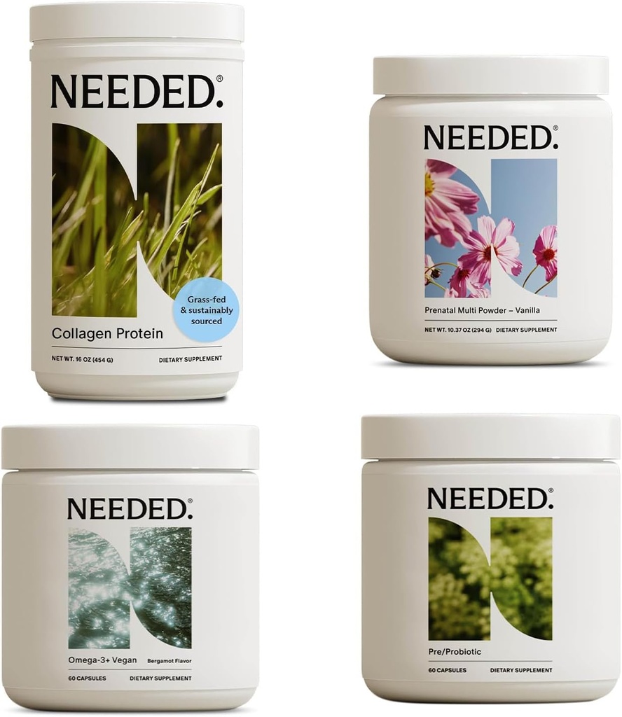 Needed. Prenatal Wellness Bundle | Multivitamin, Vegan Omega-3, Collagen, & Pre/Probiotic for Pregnancy & Postpartum