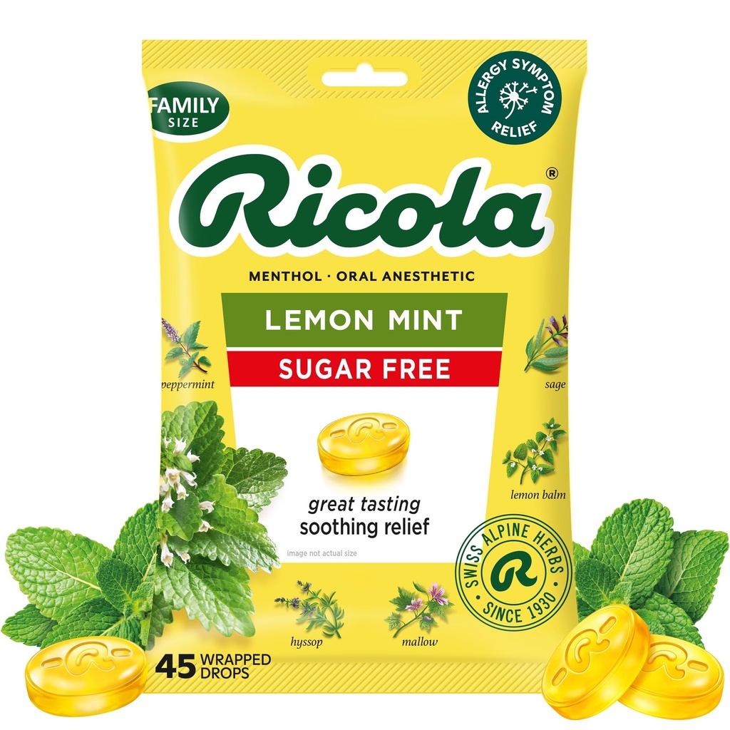 Ricola Sugar Free Lemon Mint Throat Drops, 45 Greve, Forfriskende Relief fra mindre Throat Irritations, Oral antesetic